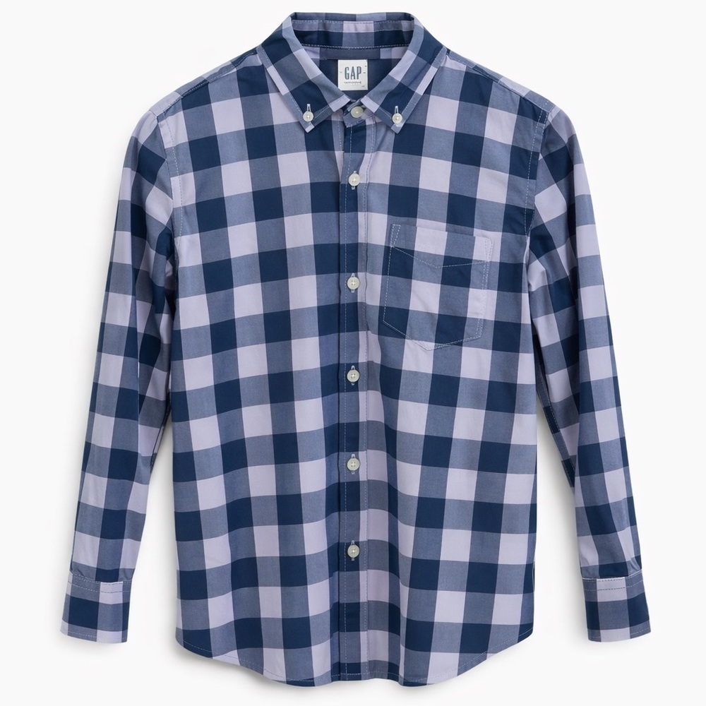 GAP Boys Navy and Light Lavendar Plaid Shirt